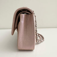 CHANEL Metallic Caviar Chevron Quilted Medium Double Flap Light Gold