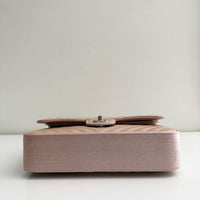 CHANEL Metallic Caviar Chevron Quilted Medium Double Flap Light Gold