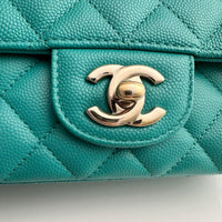CHANEL Tiffany Green Caviar Classic Flap Mini GHW