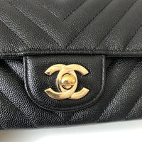CHANEL Caviar Black Chevron Classic Flap Mini GHW
