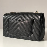 CHANEL Caviar Black Chevron Classic Flap Mini GHW