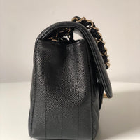 CHANEL Caviar Black Chevron Classic Flap Mini GHW