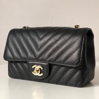 CHANEL Caviar Black Chevron Classic Flap Mini GHW