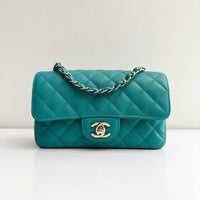 CHANEL Tiffany Green Caviar Classic Flap Mini GHW
