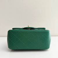 CHANEL Classic Mini Caviar Flap 18s Emerald Green Light Gold Hardware