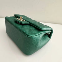 CHANEL Classic Mini Caviar Flap 18s Emerald Green Light Gold Hardware
