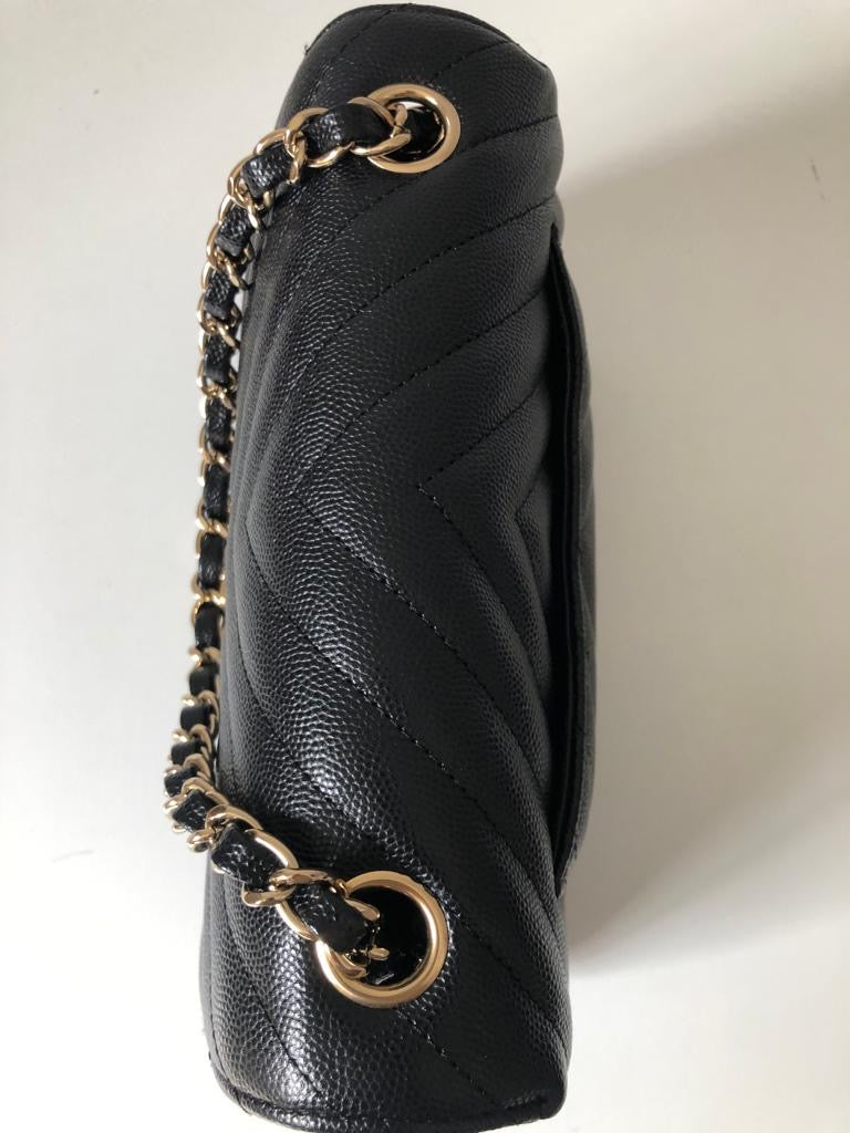 CHANEL Caviar Black Chevron Classic Flap Mini GHW