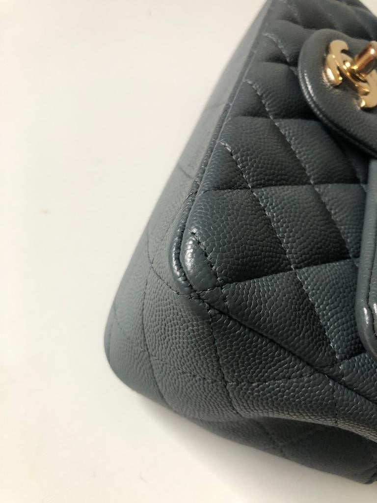 Chanel 18B Dark Grey Caviar Classic Flap Mini GHW.