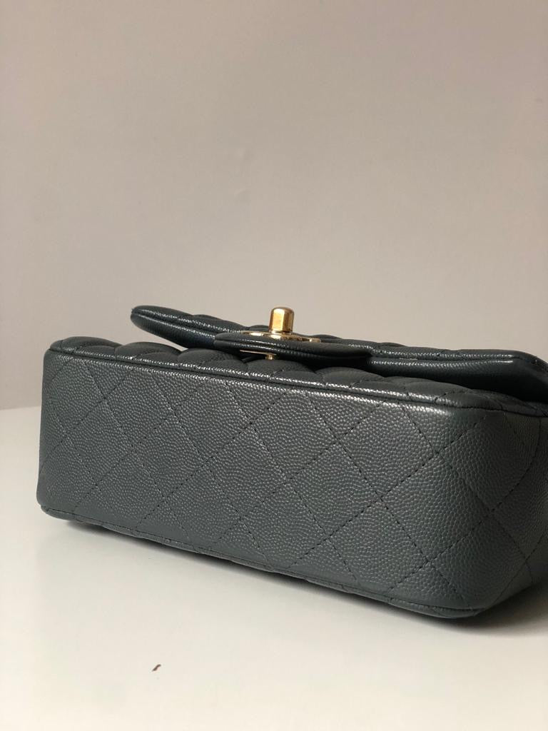 Chanel 18B Dark Grey Caviar Classic Flap Mini GHW.