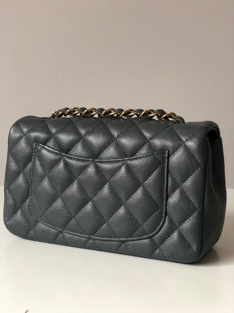 Chanel 18B Dark Grey Caviar Classic Flap Mini GHW.