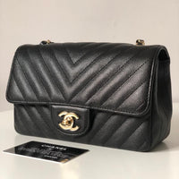 CHANEL Caviar Black Chevron Classic Flap Mini GHW
