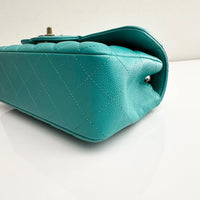 CHANEL Tiffany Green Caviar Classic Flap Mini GHW