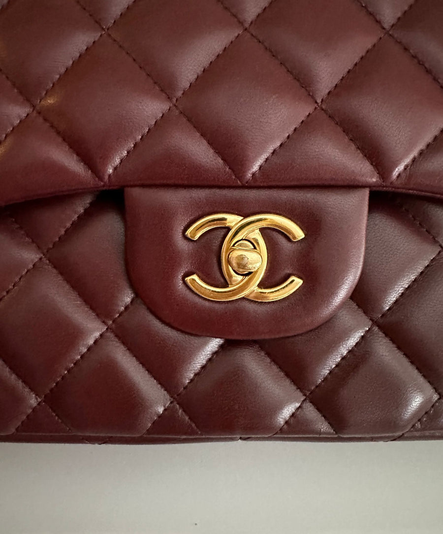CHANEL Jumbo Classic Double Flap Burgundy Lambskin GHW
