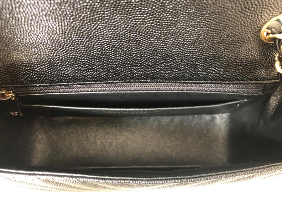 CHANEL Caviar Black Chevron Classic Flap Mini GHW