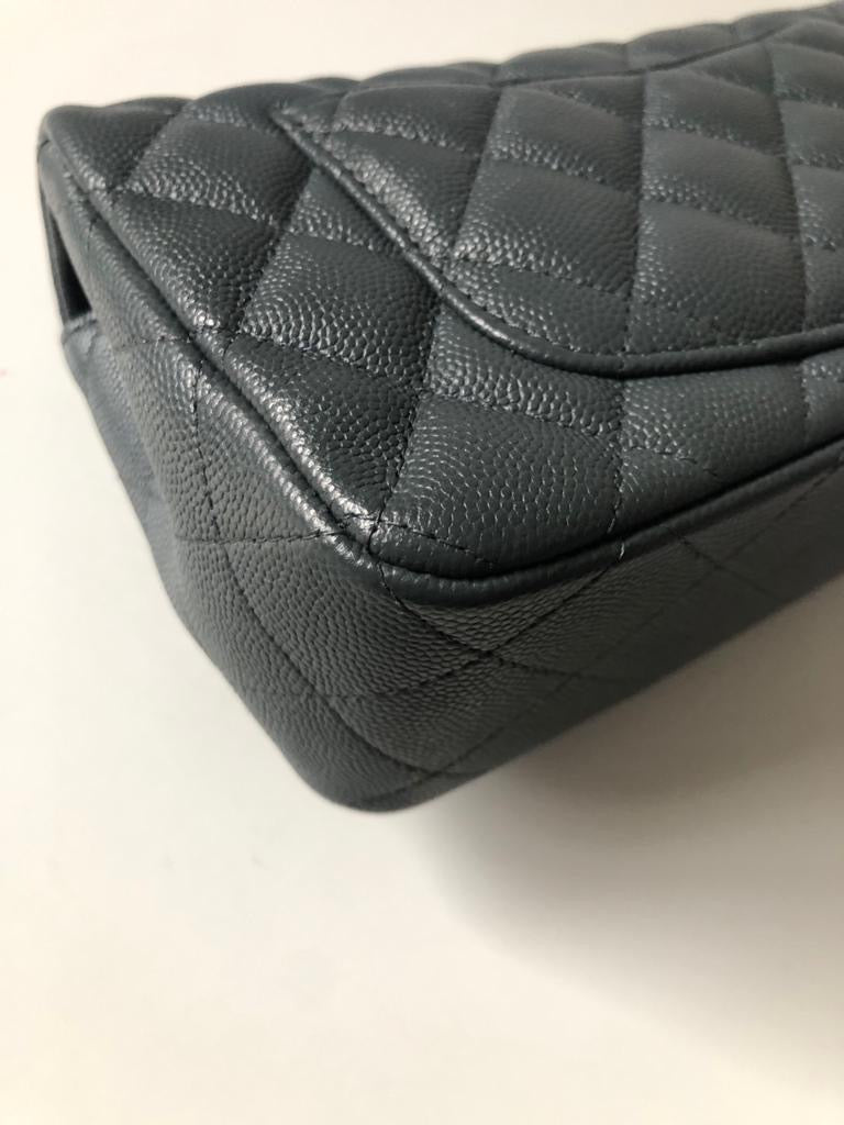 Chanel 18B Dark Grey Caviar Classic Flap Mini GHW.