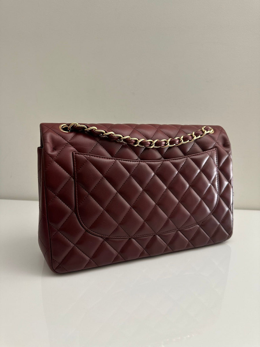 CHANEL Jumbo Classic Double Flap Burgundy Lambskin GHW