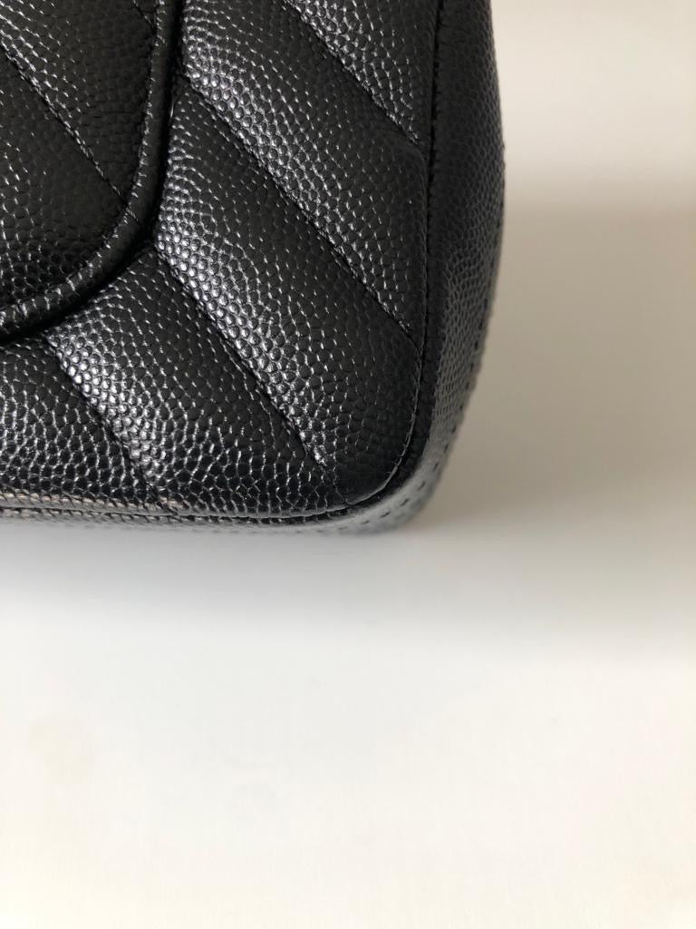 CHANEL Caviar Black Chevron Classic Flap Mini GHW