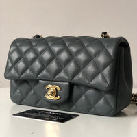 Chanel 18B Dark Grey Caviar Classic Flap Mini GHW.