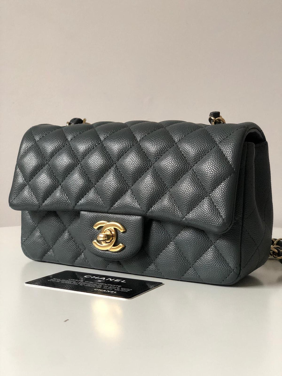 Chanel 18B Dark Grey Caviar Classic Flap Mini GHW.