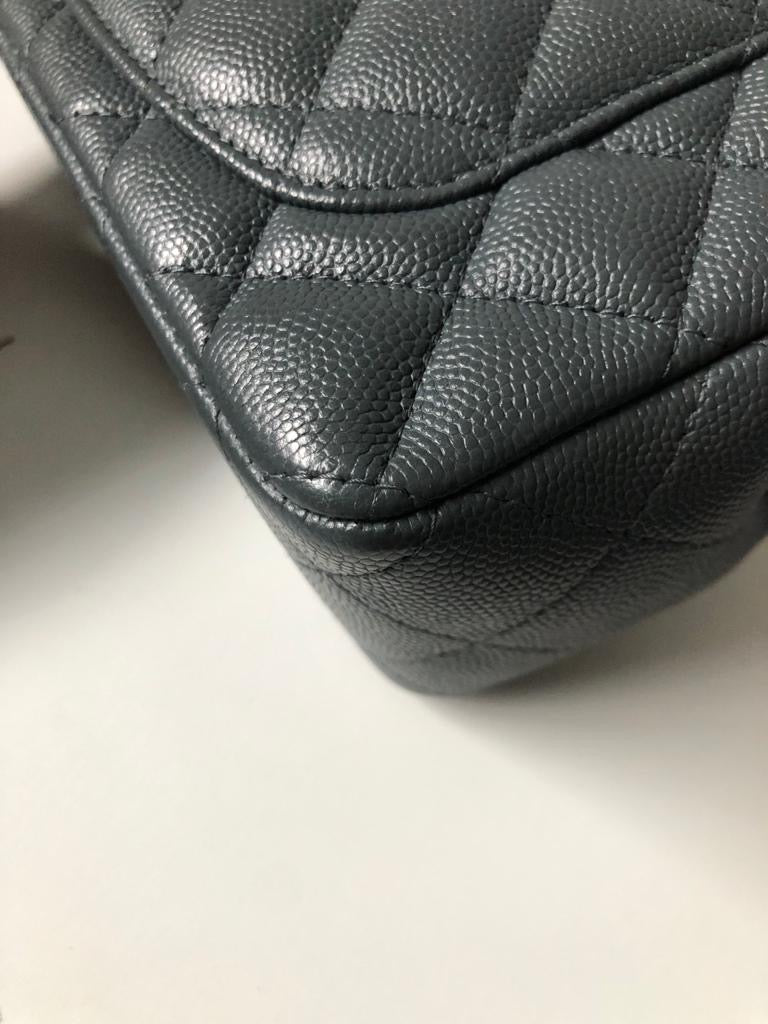 Chanel 18B Dark Grey Caviar Classic Flap Mini GHW.