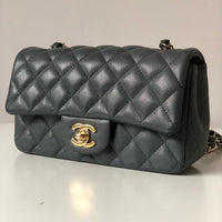 Chanel 18B Dark Grey Caviar Classic Flap Mini GHW.