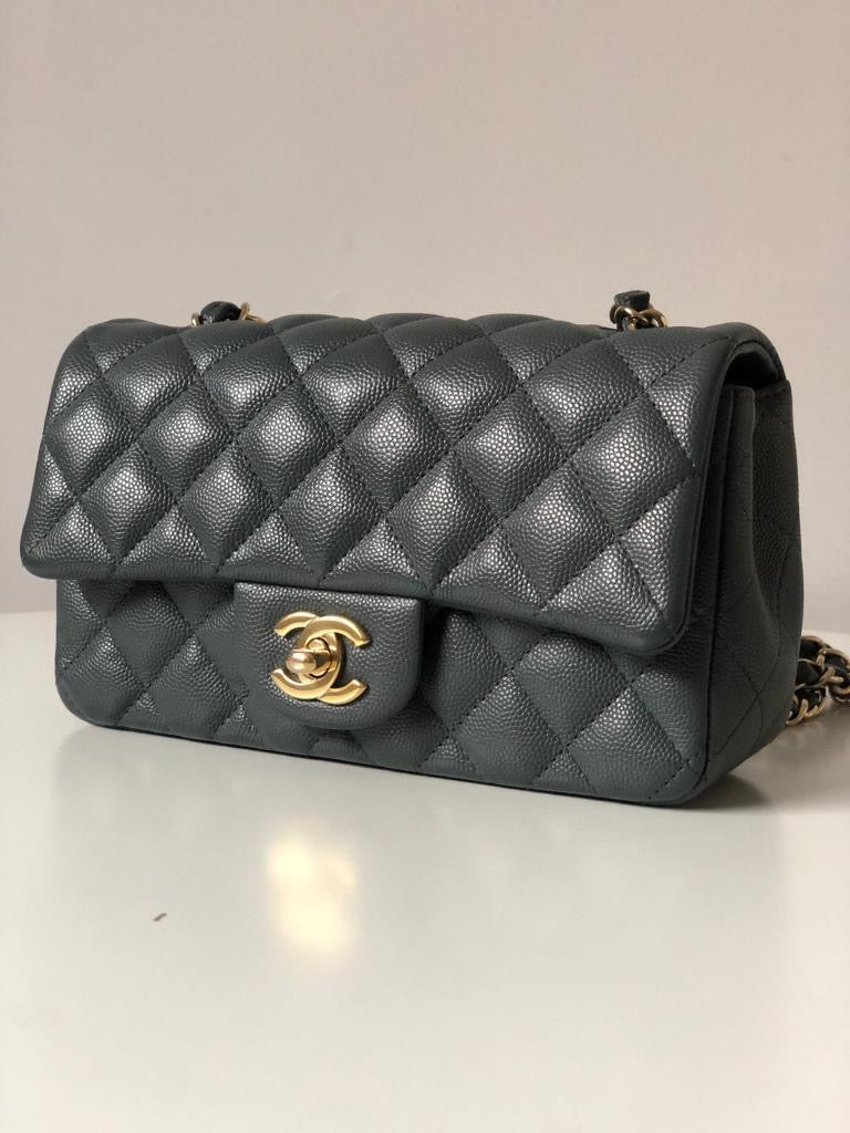 Chanel 18B Dark Grey Caviar Classic Flap Mini GHW.