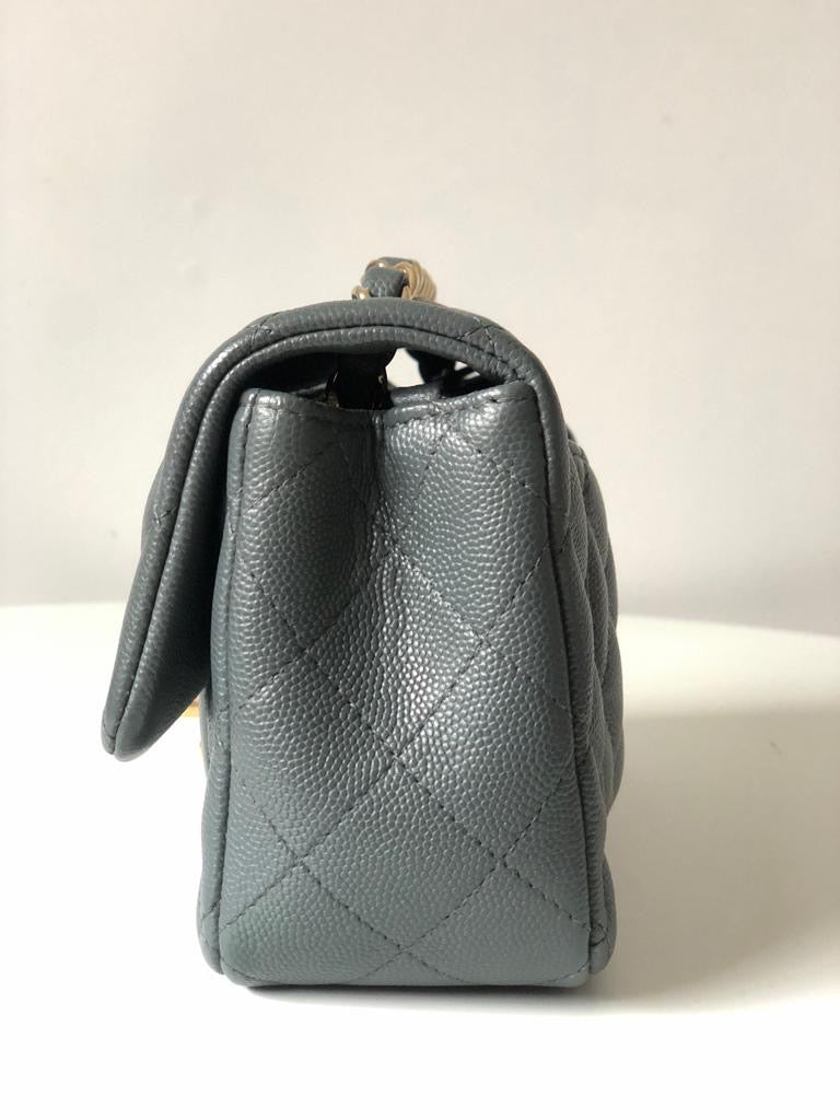 Chanel 18B Dark Grey Caviar Classic Flap Mini GHW.