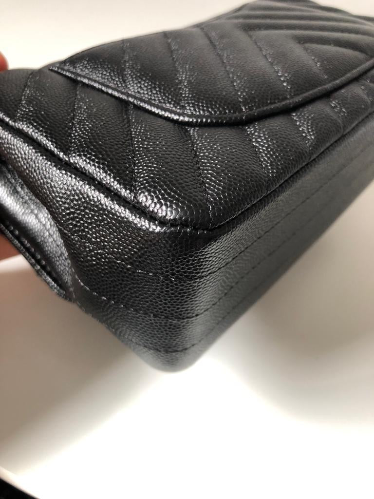 CHANEL Caviar Black Chevron Classic Flap Mini GHW
