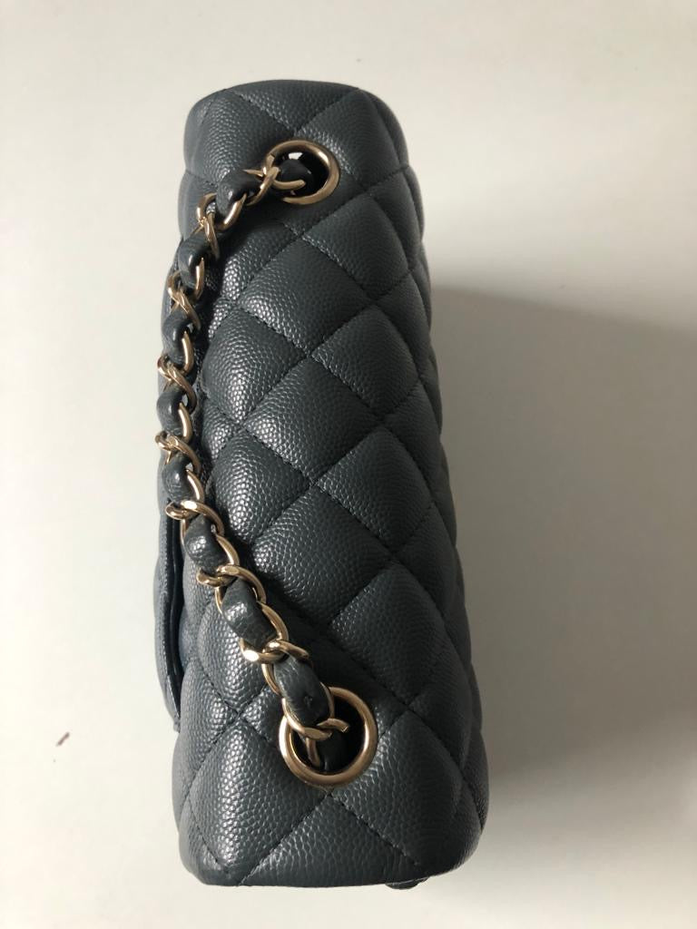 Chanel 18B Dark Grey Caviar Classic Flap Mini GHW.