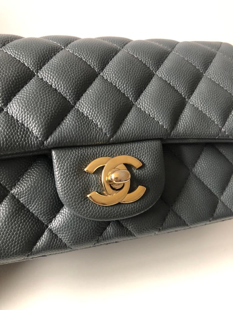 Chanel 18B Dark Grey Caviar Classic Flap Mini GHW.