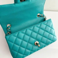 CHANEL Tiffany Green Caviar Classic Flap Mini GHW