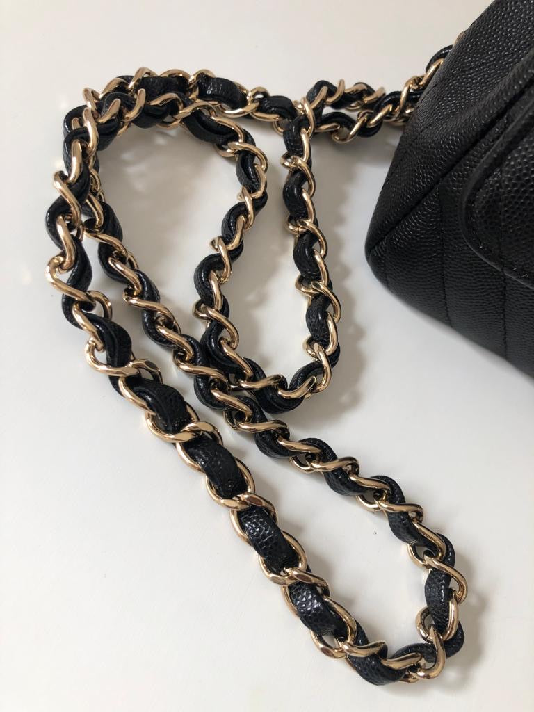 CHANEL Caviar Black Chevron Classic Flap Mini GHW