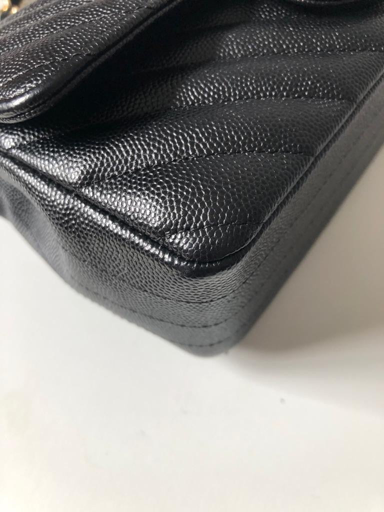 CHANEL Caviar Black Chevron Classic Flap Mini GHW
