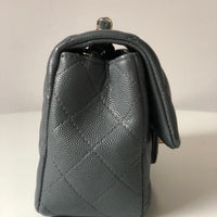 Chanel 18B Dark Grey Caviar Classic Flap Mini GHW.