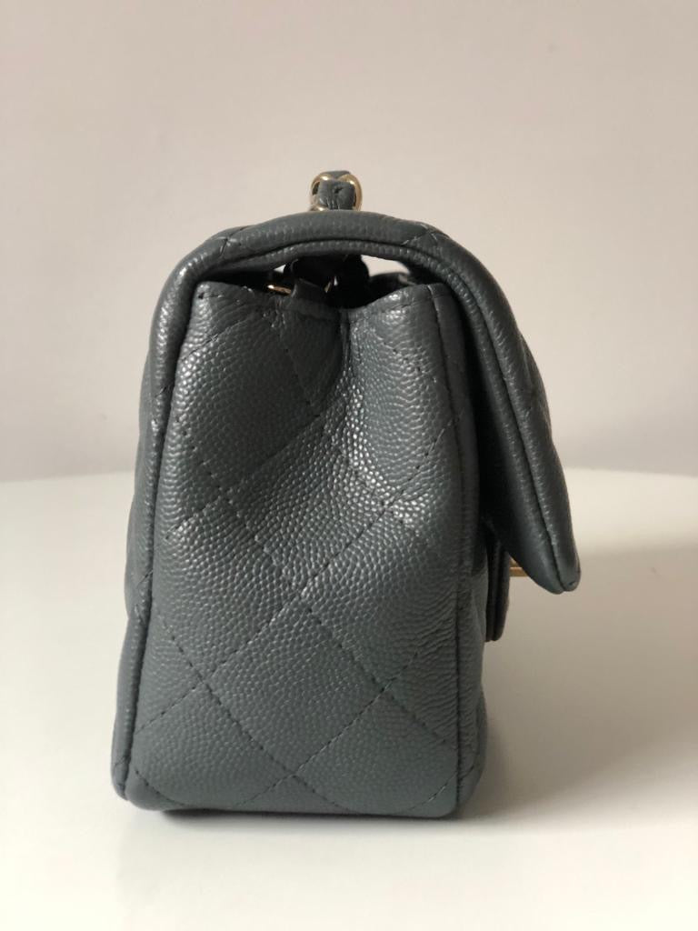 Chanel 18B Dark Grey Caviar Classic Flap Mini GHW.