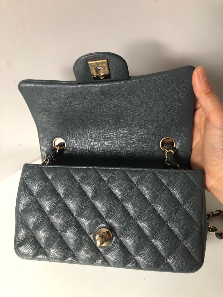 Chanel 18B Dark Grey Caviar Classic Flap Mini GHW.
