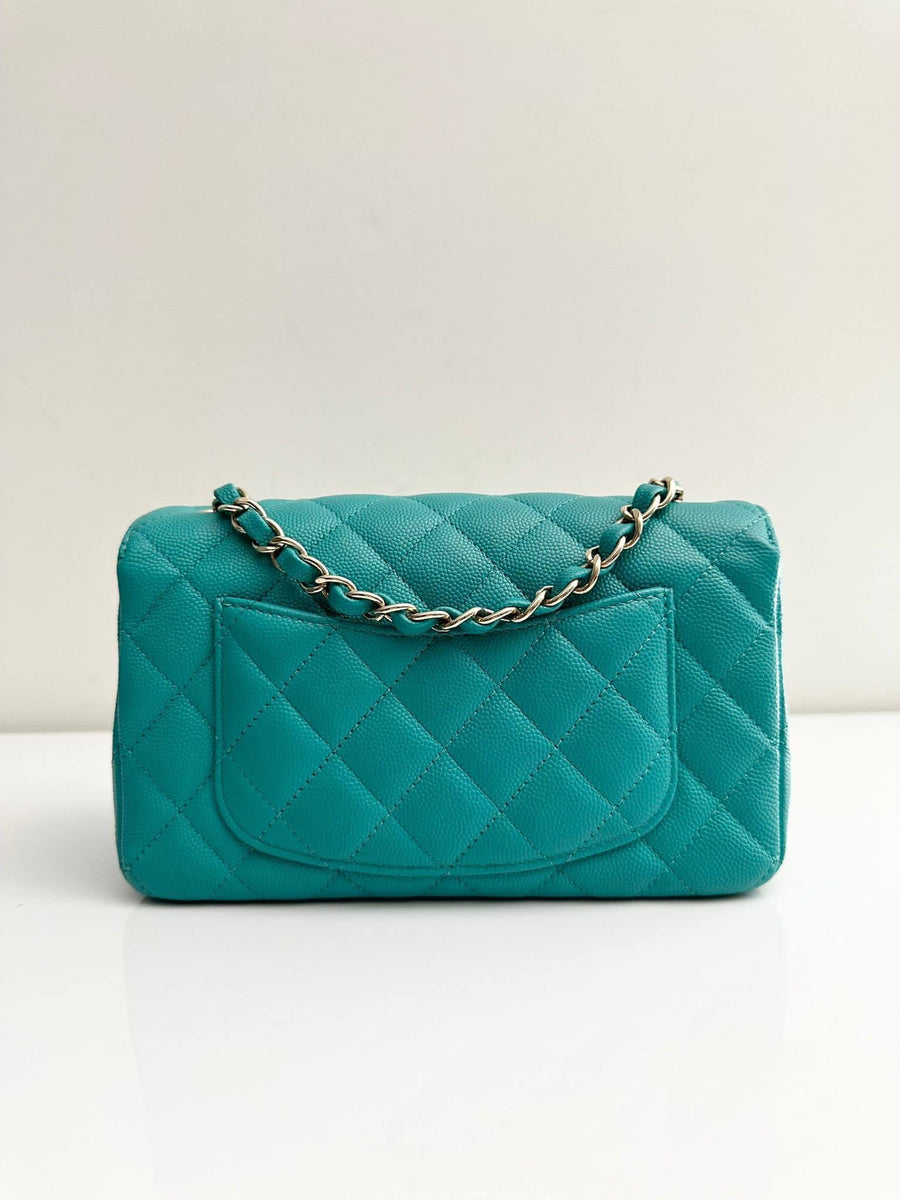CHANEL Tiffany Green Caviar Classic Flap Mini GHW
