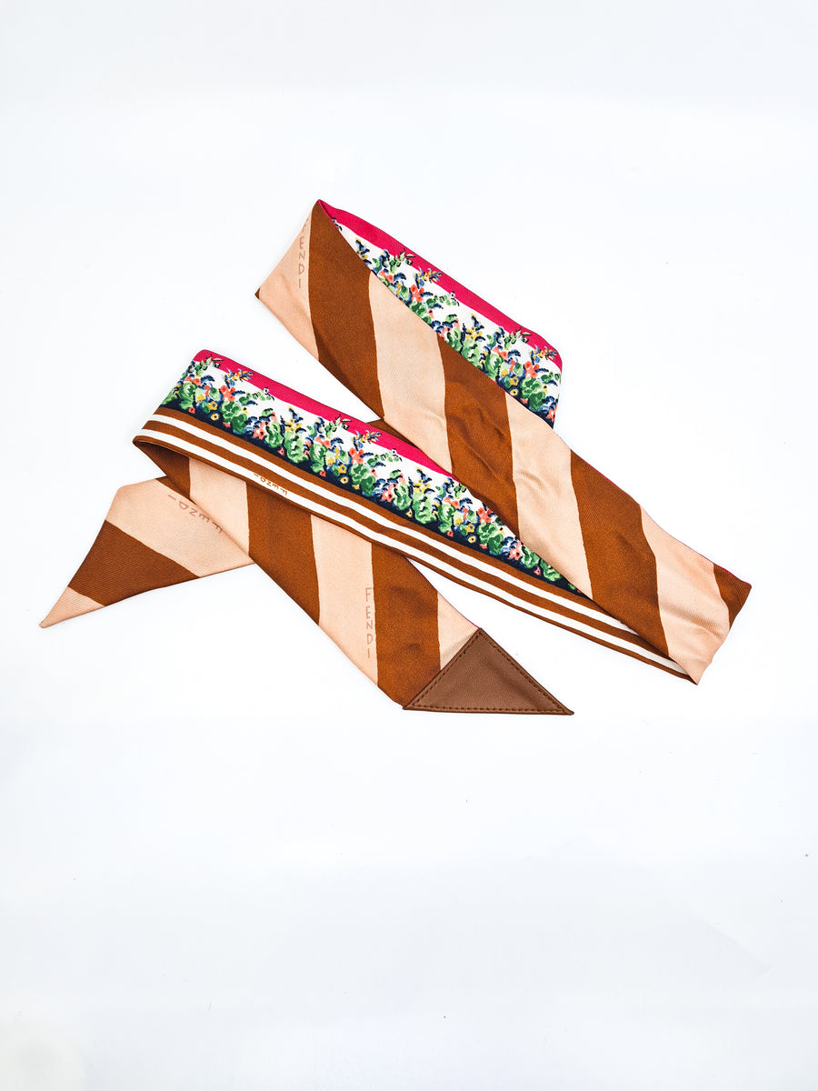 FENDI Wrappy Floral Silk Bandeau Leather Tipped