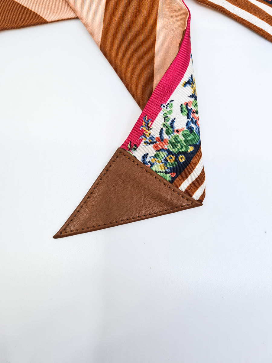 FENDI Wrappy Floral Silk Bandeau Leather Tipped