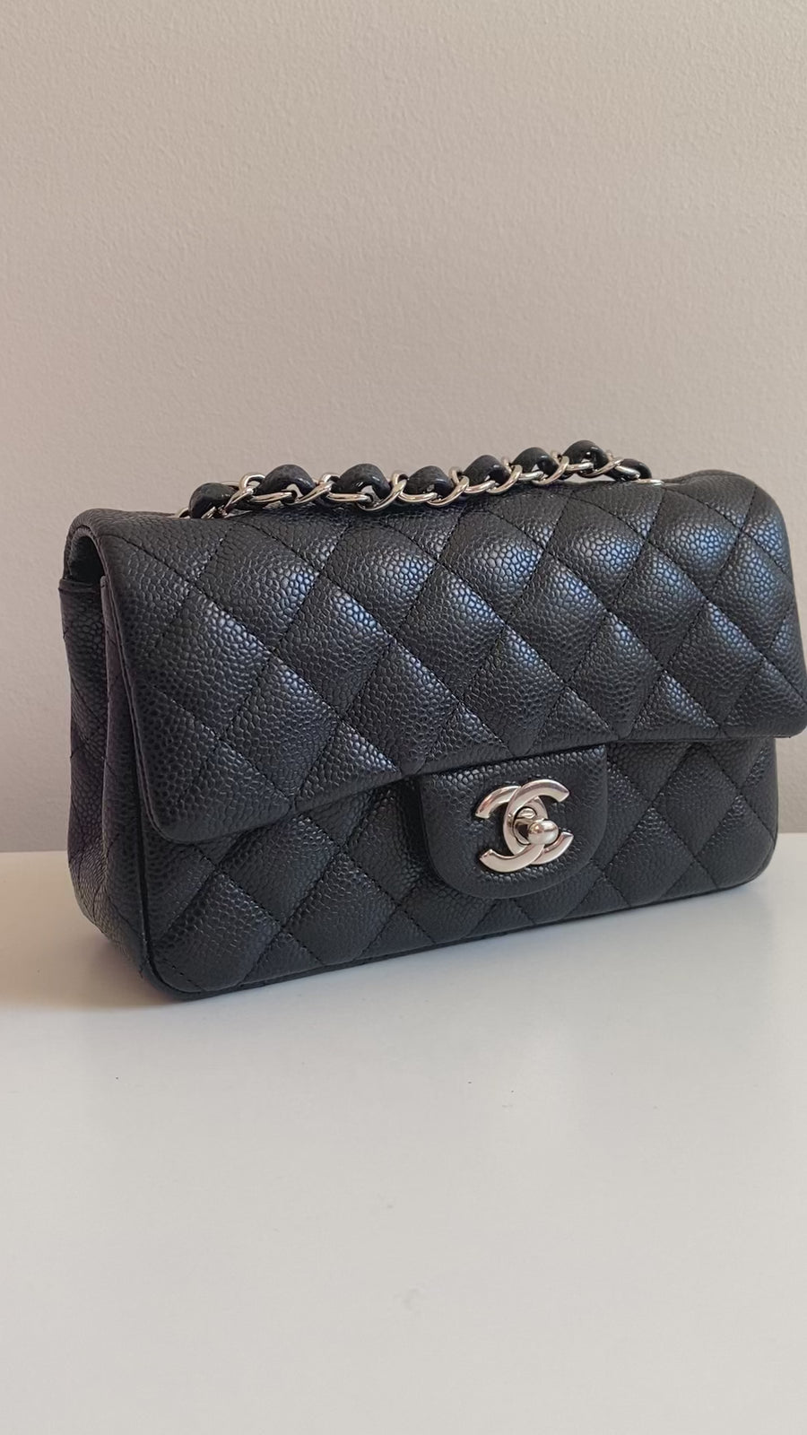 CHANEL Chanel Caviar Black Quilted Classic Flap Mini SHW
