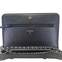 Dark Slate Gray CHANEL Wallet On Chain WOC Silver & Black