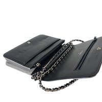 Dim Gray CHANEL Wallet On Chain WOC Silver & Black