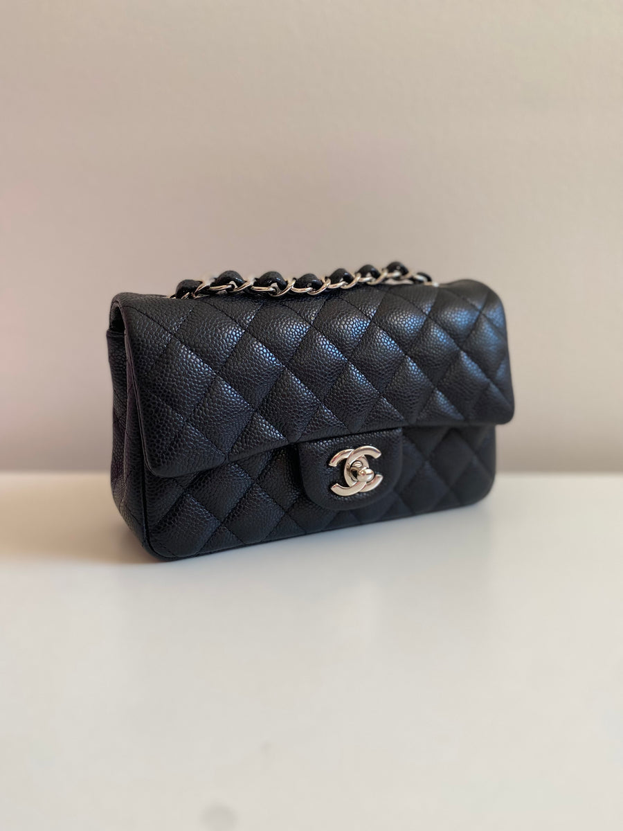 CHANEL Chanel Caviar Black Quilted Classic Flap Mini SHW