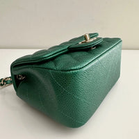 CHANEL Classic Mini Caviar Flap 18s Emerald Green Light Gold Hardware