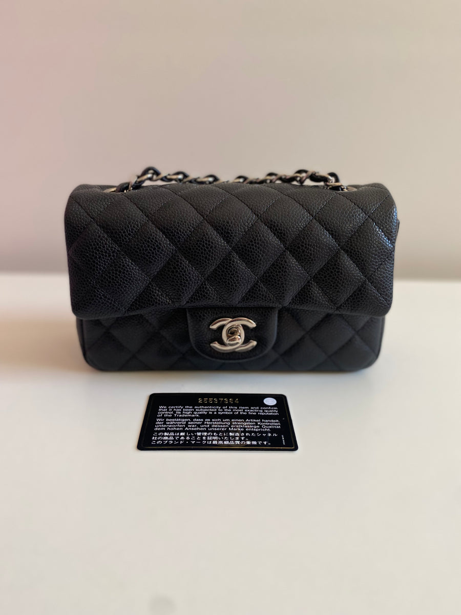 CHANEL Chanel Caviar Black Quilted Classic Flap Mini SHW