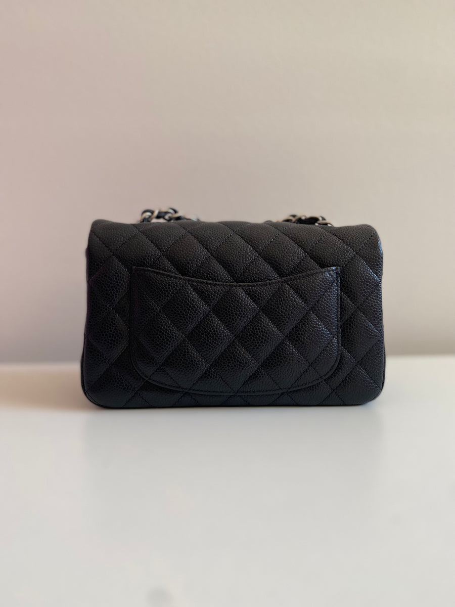 CHANEL Chanel Caviar Black Quilted Classic Flap Mini SHW