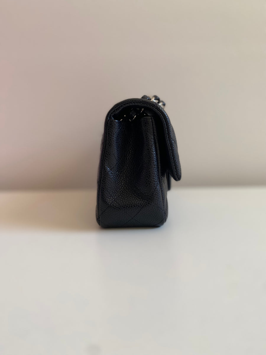 CHANEL Chanel Caviar Black Quilted Classic Flap Mini SHW