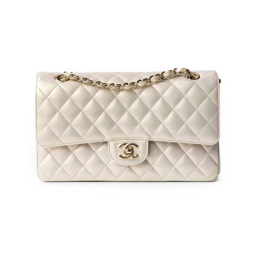 CHANEL 20B Iridescent Ivory Medium Classic Double Flap